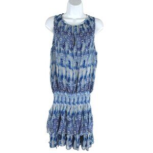 Ramy Brook Jordana Dress Medium Blue Printed Silk Sleeveless Smocked NWT DR-1571